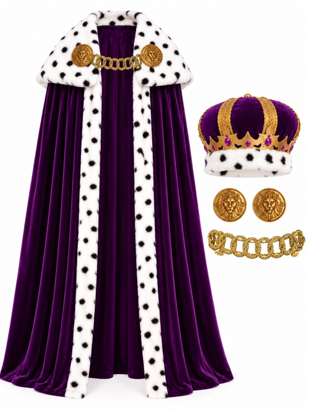 New - California Costumes Royal King/Queen Purple Velvet Royal Cape and Crown